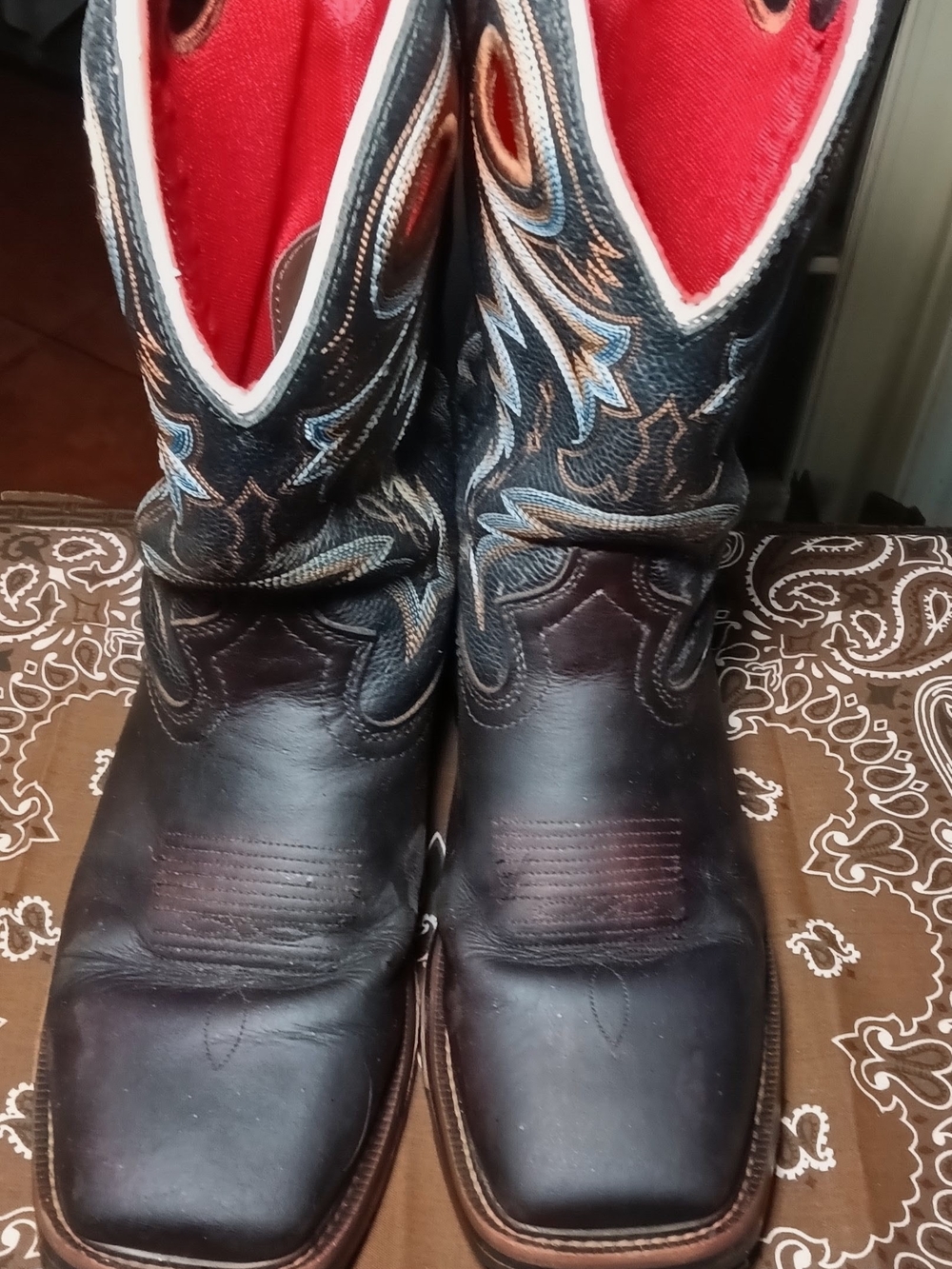 Men's R. Watson Brown Leather Cowboy Boots with Embroidered Shaft Size 8.5